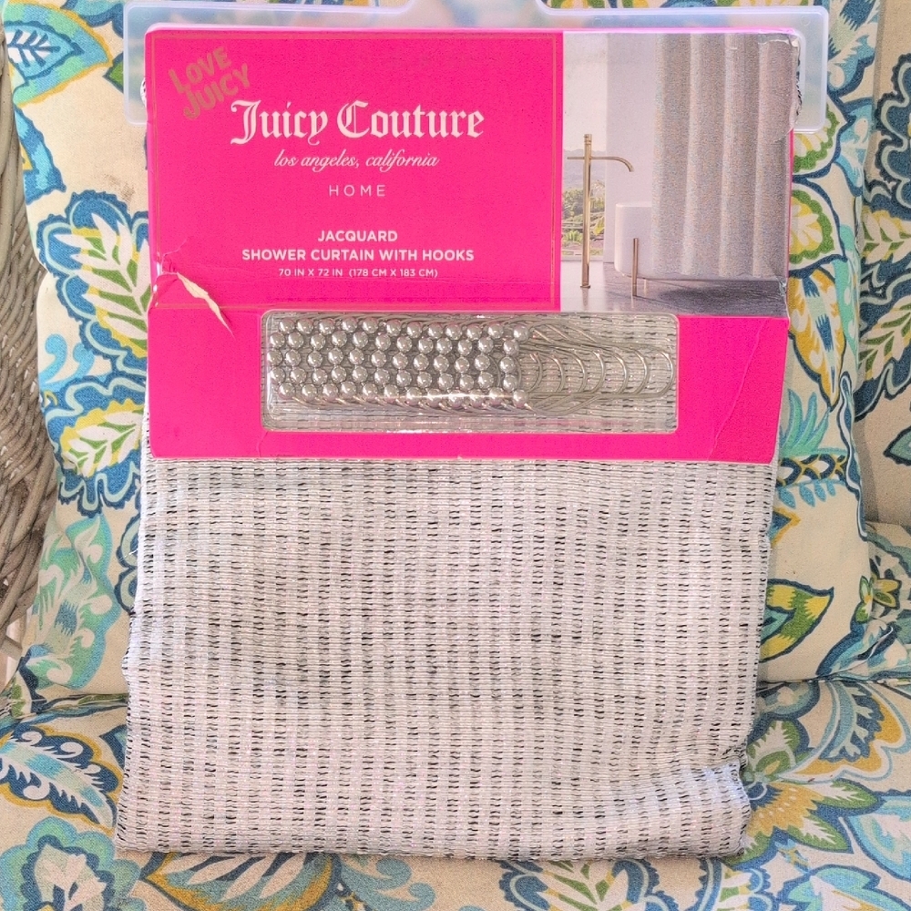 Juicy Couture Silver Jacquard Curtain with Hooks